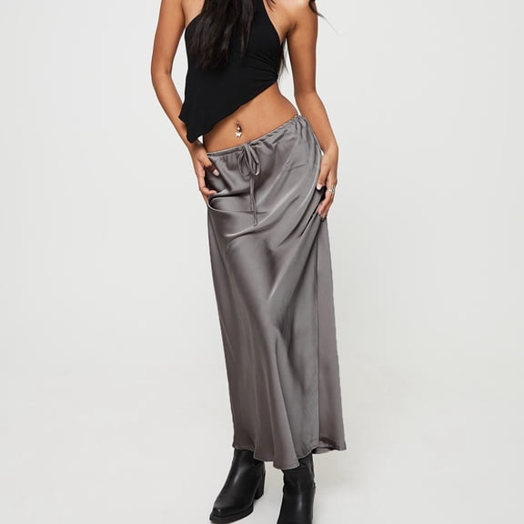 Women's Solid Color Satin Long Dress High Waist Drawstring Dress Girls Poodle Skirt Light Skirt Drawstring Skirts for Women Pencil Skirt Women Skirts Long Skater Skirt for Women Flare Skirt Rainbow