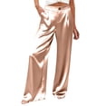 thumbnail image 1 of Women's Solid Color Satin Loose Straight Leg Pants With Button And Zipper Elastic Waist, 1 of 6