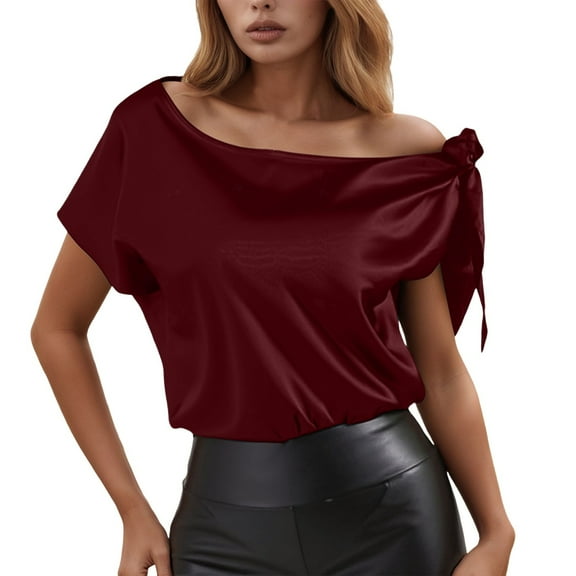 Women's Solid Color Satin Off Shoulder Sleeveless Top Stylish And Comfortable,RD2,S
