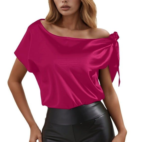 Women's Solid Color Satin Off Shoulder Sleeveless Top Stylish Comfortable Summer Casual T-Shirt for Daily Wear with Jeans or Pants