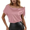 thumbnail image 1 of Women's Solid Color Satin Off Shoulder Sleeveless Top Stylish Comfortable Summer Casual T-Shirt for Daily Wear with Jeans or Pants, 1 of 2