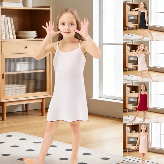 Women's Solid Color Scoop Neck Thin Strap Chemise Sleeveless Sleep Dress Pajama Nightgown