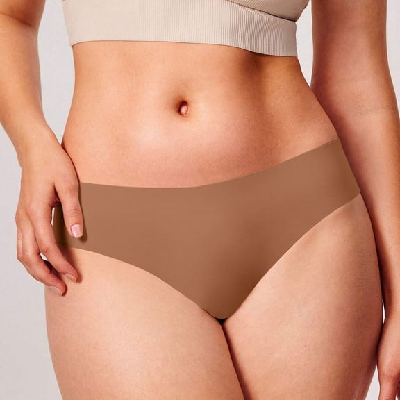 Women's Solid Color Seamless Mid Waist Underwear, Ice Silk Soft Comfortable Breathable Thong for Daily Wear