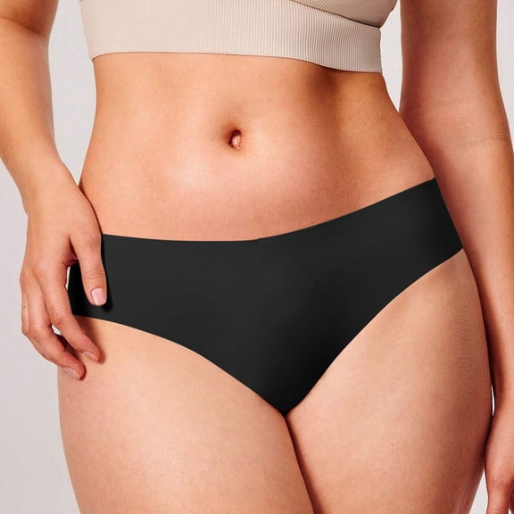 Women's Solid Color Seamless Mid Waist Underwear, Ice Silk Soft Comfortable Breathable Thong for Daily Wear