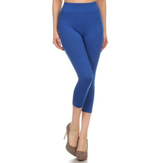 Women's Solid Color Seamless Wide Waistband Capri Leggings