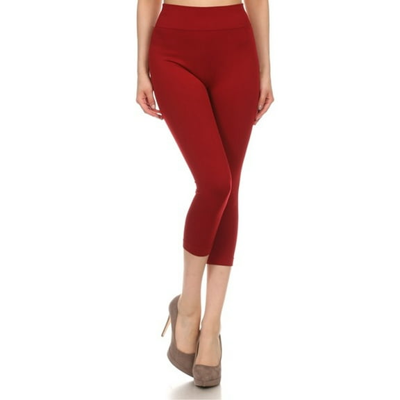 Women's Solid Color Seamless Wide Waistband Capri Leggings