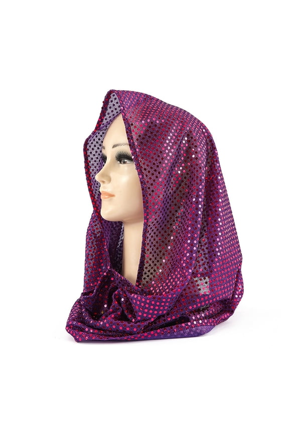 Women's Solid Color Sequin Head Scarf, Lightweight Sparkly Shawl Wrap, Sheer Glitter Scarf, Evening Party Headwear, Stage Performance Scarf, Delicate Dressy Accessory - Purple