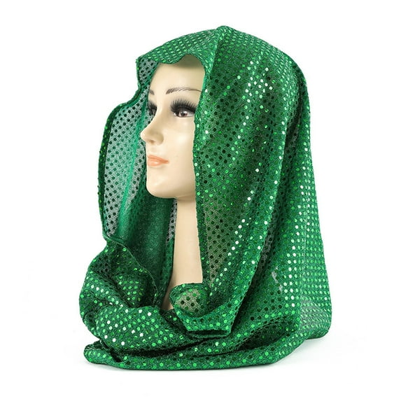 Women's Solid Color Sequin Head Scarf, Lightweight Sparkly Shawl Wrap, Sheer Glitter Scarf, Evening Party Headwear, Stage Performance Scarf, Delicate Dressy Accessory - Green