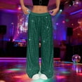 thumbnail image 1 of Women's Solid Color Sequin High-Waisted Wide Leg Pants for Party and Casual Wear, 1 of 9