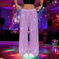 thumbnail image 1 of Women's Solid Color Sequin High-Waisted Wide Leg Pants for Party and Casual Wear, 1 of 9