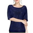 thumbnail image 1 of Women's Solid Color Sequin Round Neck Splicing Loose Casual T Shirt, 1 of 4