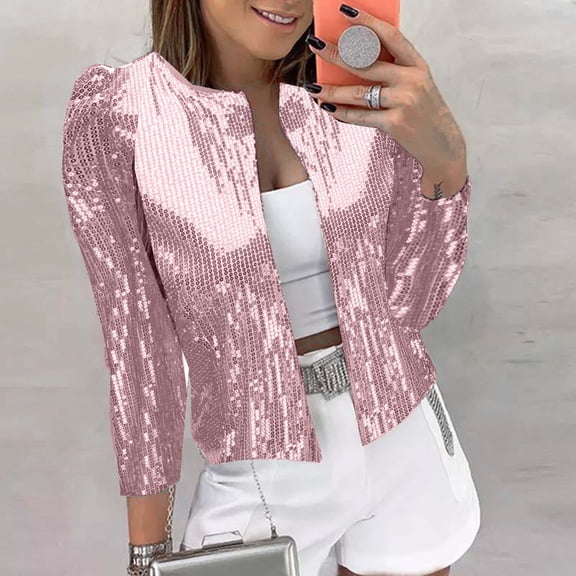 Women's Solid Color Sequin Short Cardigan Versatile And Stylish Womens Jackets Lightweight Casual Ll Womens Casual Anorak Jacket Juniors Jacket Womens Vests Fashion Casual Casual Suit Jacket Women
