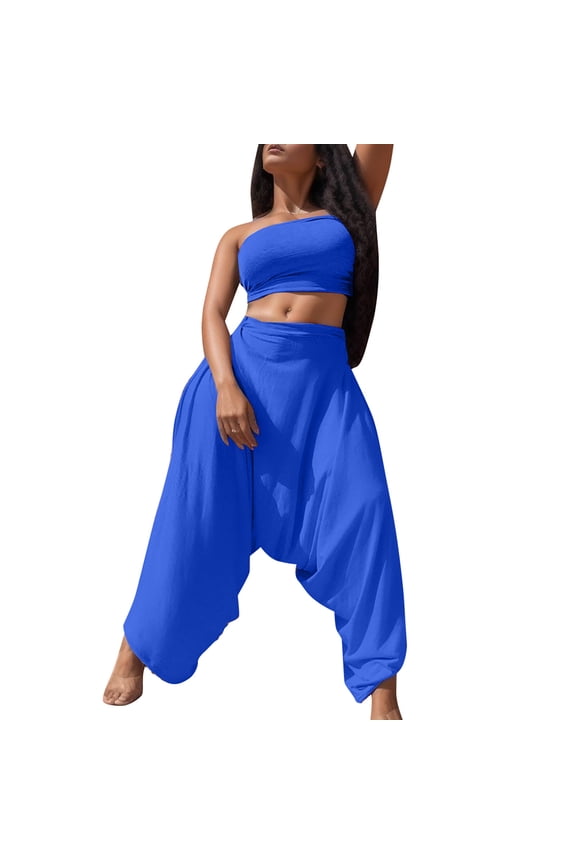 Women's Solid Color Sexy Bandeau Harem Pants Jumpsuit Set