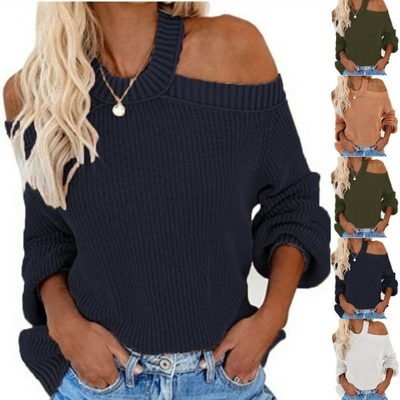 Women's Solid Color Sexy Off Shoulder Loose Knit Sweater Top for Fall Winter Evening Events,Army Green,M