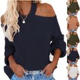 thumbnail image 1 of Women's Solid Color Sexy Off Shoulder Loose Knit Sweater Top for Fall Winter Evening Events,Navy,L, 1 of 6