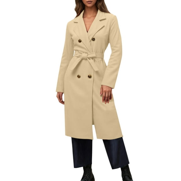 Women's Solid Color Shawl Collar Thickened Woolen Blend Shawl Belt Double Extra Long Trench Coat
