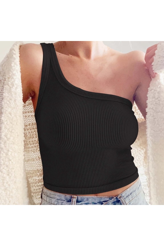 Women's Solid Color Short Bustier One Shoulder Camisole Tank Top T Shirt Stylish Casual Crop Top Beach Tops for Women plus Size Ripped Top Women And Corset Top 4th Top Women Beaded V Neck Top Lace