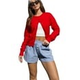 thumbnail image 1 of Women’s Solid Color Short Cardigan Sweater – Single-Breasted Long Sleeve Knit Top for Casual Wear Layering, 1 of 6