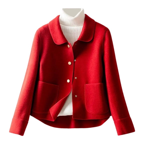 Women's Solid Color Short Coat Slim Fit Versatile Wool Blend Jacket For Fall And Winter