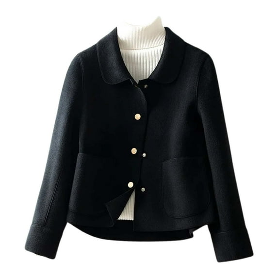 Women's Solid Color Short Coat Slim Fit Versatile Wool Blend Jacket For Fall And Winter