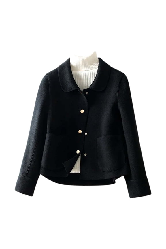 Women's Solid Color Short Coat Slim Fit Versatile Wool Blend Jacket For Fall And Winter