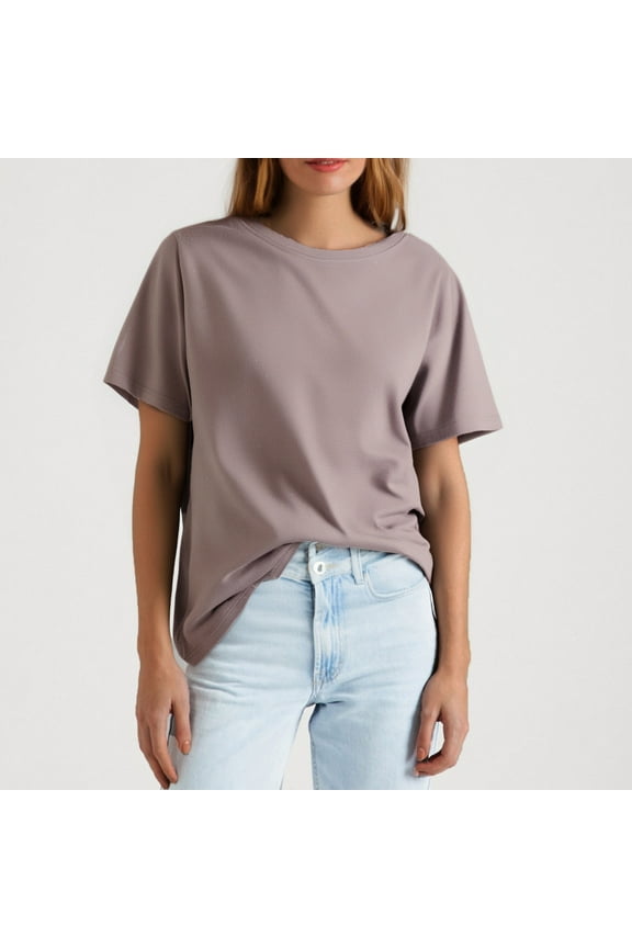 Women's Solid Color Short Sleeve Bateau Neck Top Shirts Blouses Casual Daily Wear Loungewear Travel Fashion Essential Gift for Women | Ihhddx,Brown L