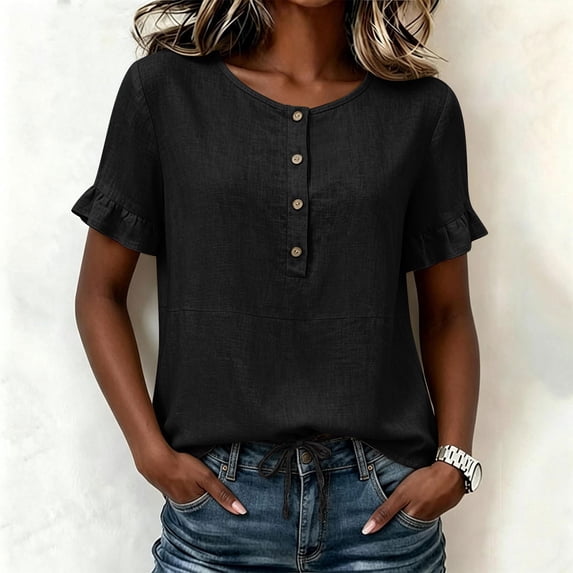 Women's Solid Color Short Sleeve Crew Neck Casual Summer T-Shirt Top