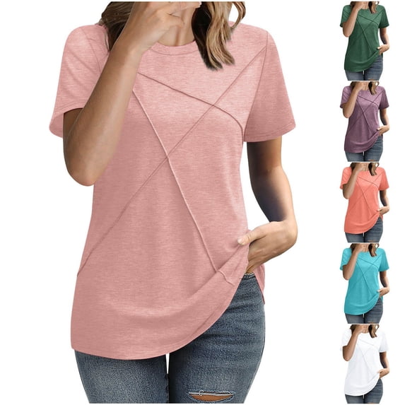 Women's Solid Color Short Sleeve Round Neck Casual T-Shirt Tee Top, Loose Fit Breathable Cotton, Summer Fashion Basic | CSEONE,Blue XL