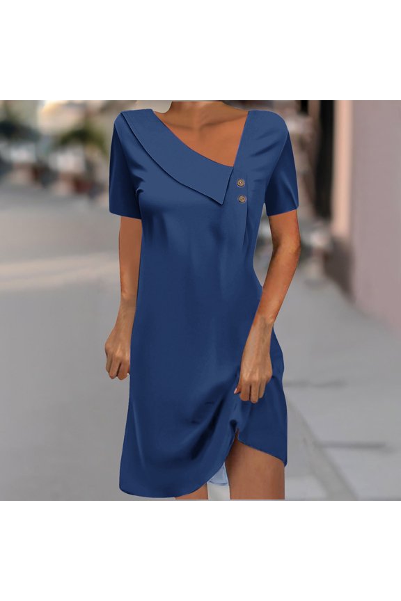 Women's Solid Color Short Sleeve Round Neck Midi Dress for Casual Wear and Summer Outfits