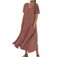thumbnail image 1 of Women's Solid Color Short Sleeved Linen Dress Long Skirt, 1 of 5