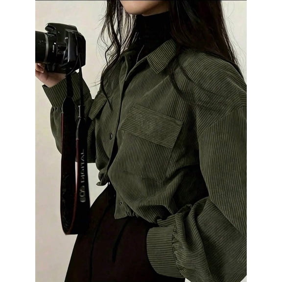 Women's Solid Color Single-Breasted Jacket, Casual Daily Wear Outerwear