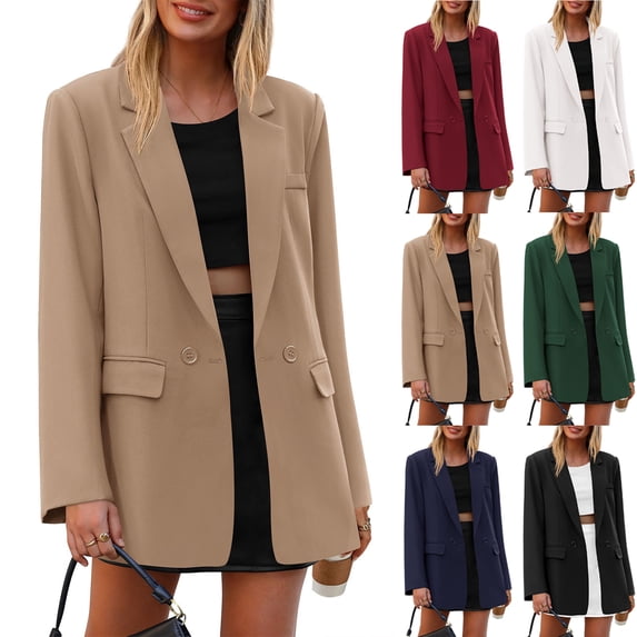 Women's Solid Color Single Button Blazer Casual Long Sleeve Fashion Outerwear Wine Red M