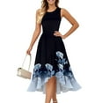 thumbnail image 1 of Women's Solid Color Sleeveless Gown Round Neck Elegant Ruffle Trim Evening Dress with Side Slits and Hidden Zipper for Galas,Dark Blue L, 1 of 4