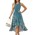thumbnail image 1 of Women's Solid Color Sleeveless Gown Round Neck Elegant Ruffle Trim Evening Dress with Side Slits and Hidden Zipper for Galas,Light Blue XL, 1 of 4