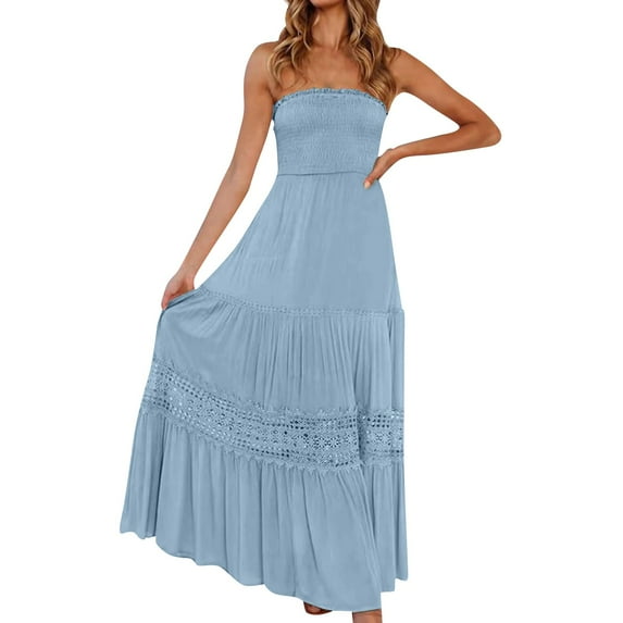 Women's Solid Color Sleeveless Sheath Dress Bohemian Waist Embellishment Vintage Maxi Dress with Keyhole Back for Cocktail Parties,Light Blue XL