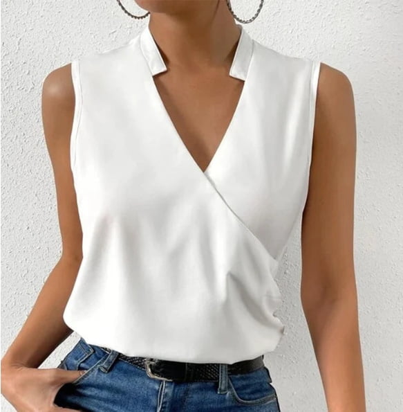 Women's Solid Color Sleeveless Shirt Women's Collar Vest - Walmart.com
