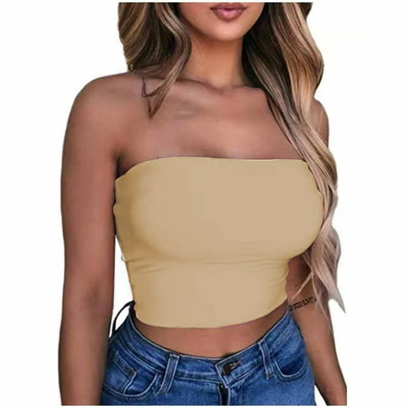 Women's Solid Color Sleeveless Tube Top Under $5 Summer Beach Sports Casual Fashion Wear Breathable Stretch Fit for Gym Daily Outfits​