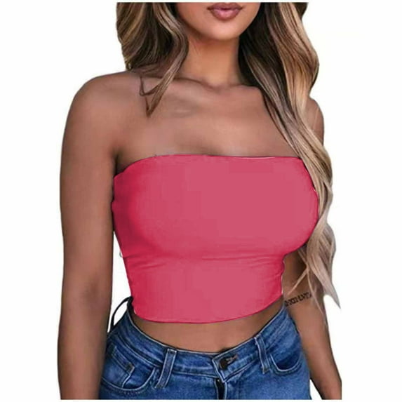 Women's Solid Color Sleeveless Tube Top Under $5 Summer Beach Sports Casual Fashion Wear Breathable Stretch Fit for Gym Daily Outfits
