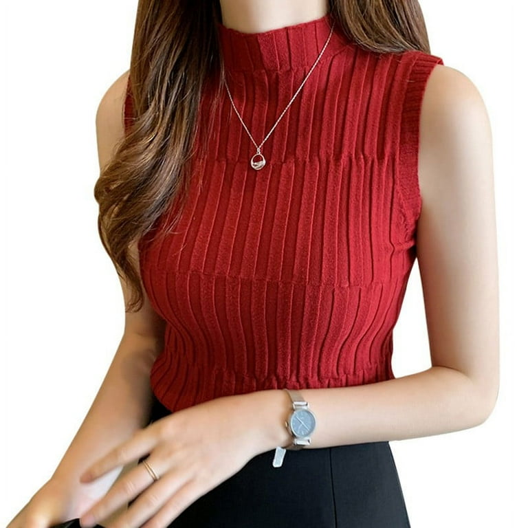 Red turtleneck sleeveless top cheap