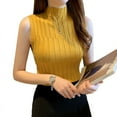 thumbnail image 1 of Women's Solid Color Sleeveless Turtleneck Fashion Slim Knitted Vests Yellow, 1 of 5