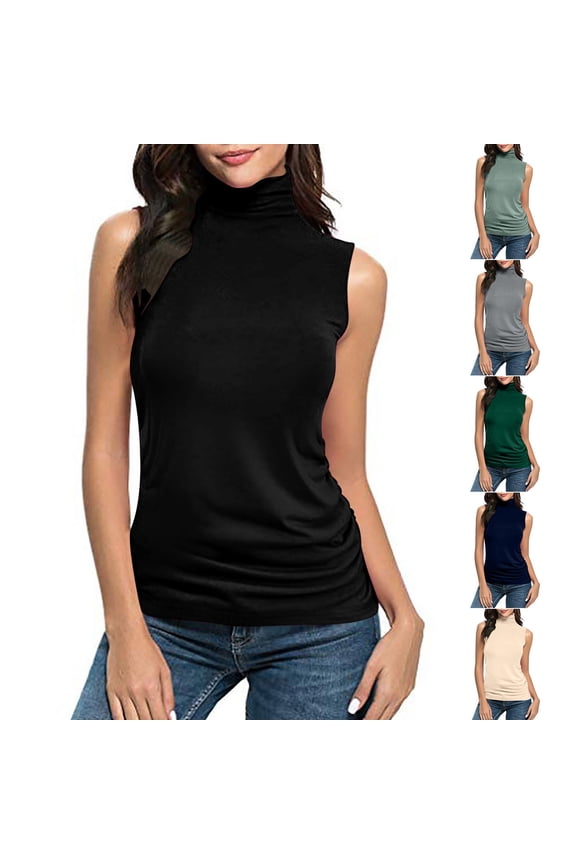 Women's Solid Color Sleeveless Turtleneck Tops Shirts Blouses Casual Daily Wear Work Office Vacation Fashion Essential Gift for Women | CSEONE,Army Green L