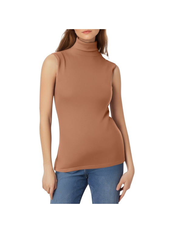 Women's Solid Color Sleeveless Turtleneck Vest - Lightweight Base Layer - Nylon Spandex - S-XXXL