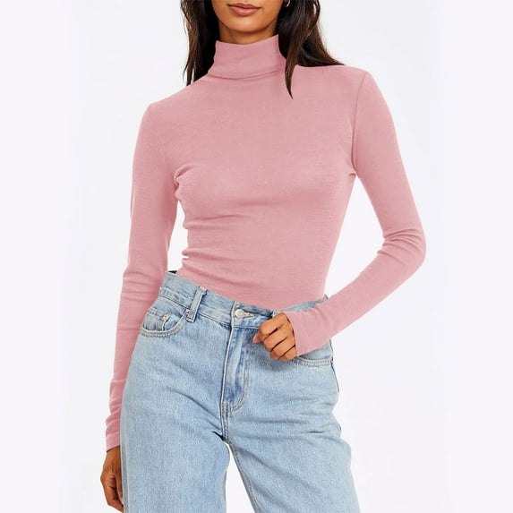Women's Solid Color Slim Fit Long Sleeve Turtleneck Top | Comfortable Stretch Basic Shirt | 18 Colors