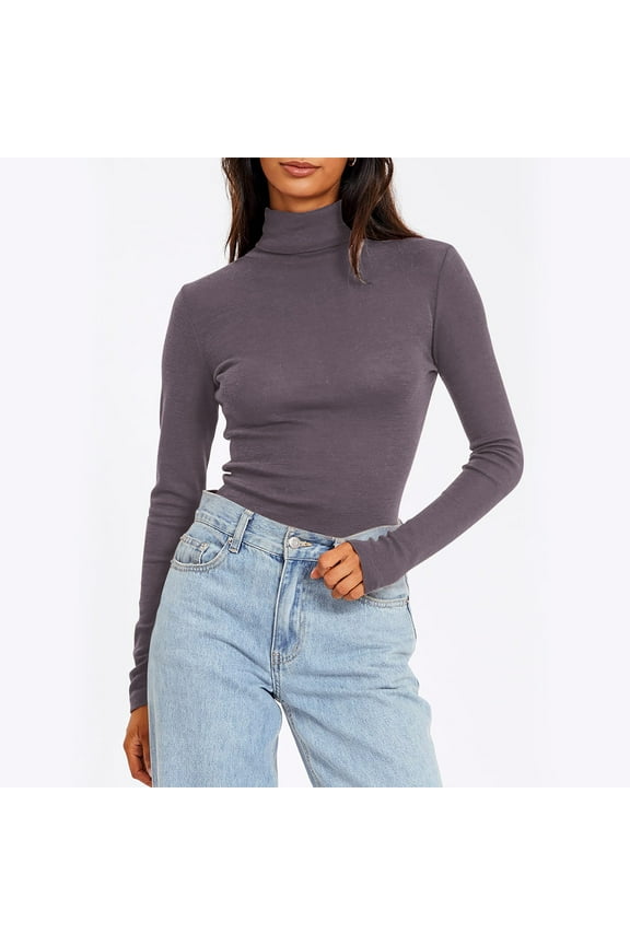 Women's Solid Color Slim Fit Long Sleeve Turtleneck Top | Comfortable Stretch Basic Shirt | 18 Colors