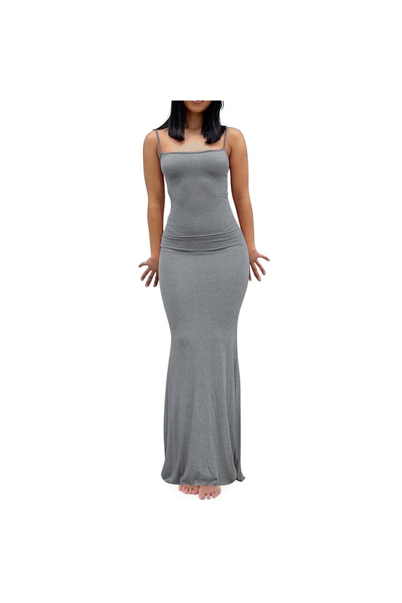 Women's Solid Color Sling Bodysuit Dress Slim Long Home Dress - Sleeveless Casual Maxi Dress for Summer