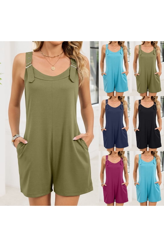 Women's Solid Color Soft Polyester Blend Strapless Waist Cinching Wide Leg Short Jumpsuit, Comfortable Side Pockets & Backless Design, Form Flattering Silhouette, | TruBelle,Blue L