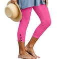 thumbnail image 1 of Women's Solid Color Split Hem with Button Tight Yoga Capri Pants Stretchy Elastic Waist Casual Workout 7/8 Leggings Hot Pink, 1 of 6