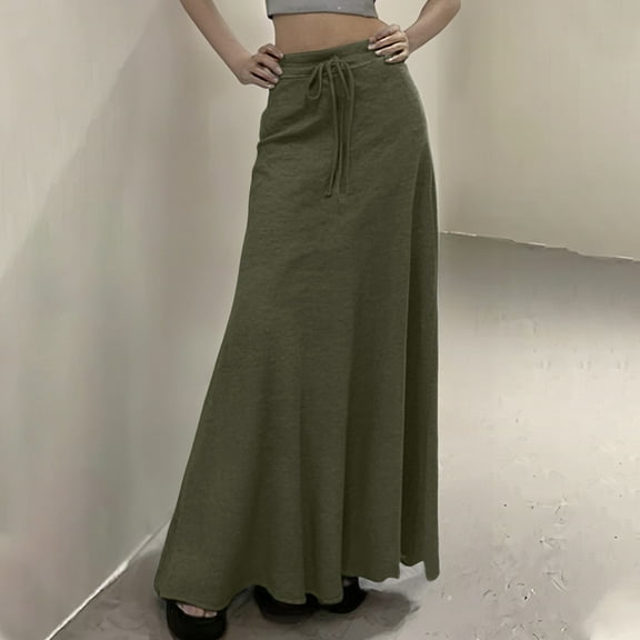 Women's Solid Color Sports Casual Skirt for Commuting Loose Fit Elastic Waist (Green XXXXXS)