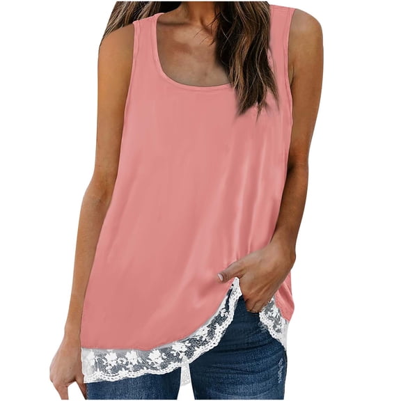 Women's Solid Color Square Neck Lace Vest Blouse, Sleeveless T-shirt Top, Elegant and Lightweight Summer Fashion for Casual or Evening Wear, Comfortable and Stylish Women’s Top