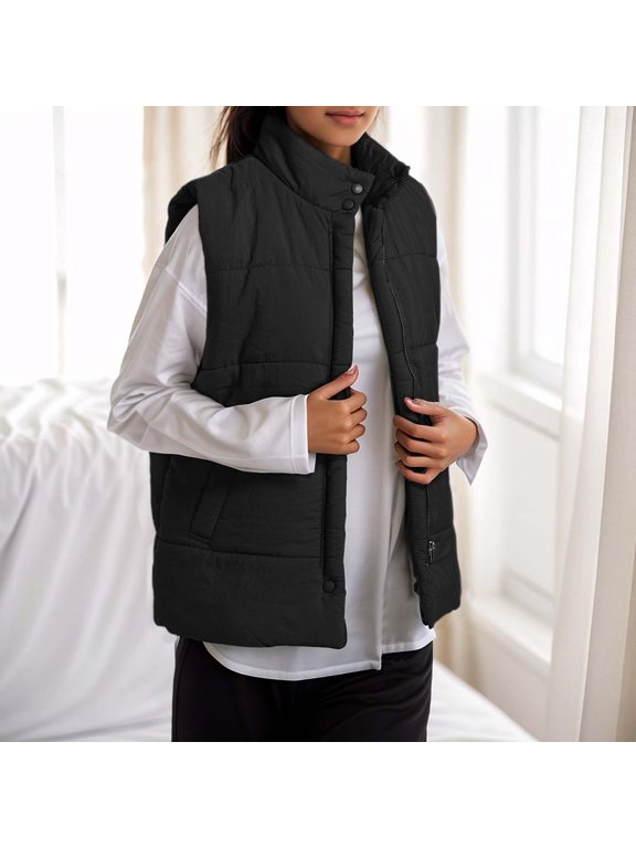 Women's Solid Color Stand Collar Vest Sleeveless Jacket For Fall And Winter First down Coat Famous Coat Jacket with Hoodie plus Size Fitted Jacket Chambray Utility Jacket Anorak Lined Jacket Women